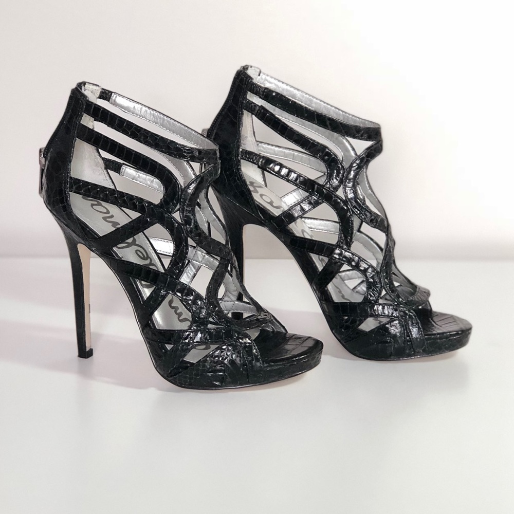 Sam Edelman Black Snake Leather Heels size 4.5